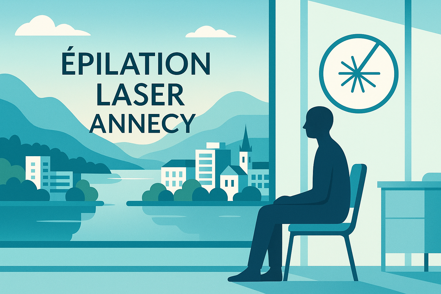 illustration épilation laser Annecy avec lac montagnes et cabinet médical