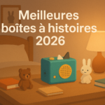 Illustration de boîtes à histoires pour enfants dans une chambre cosy en 2026