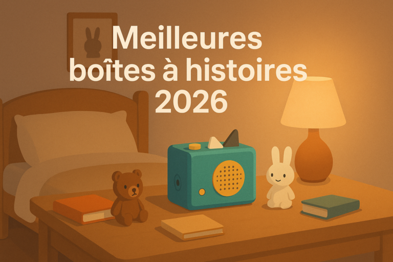 Illustration de boîtes à histoires pour enfants dans une chambre cosy en 2026