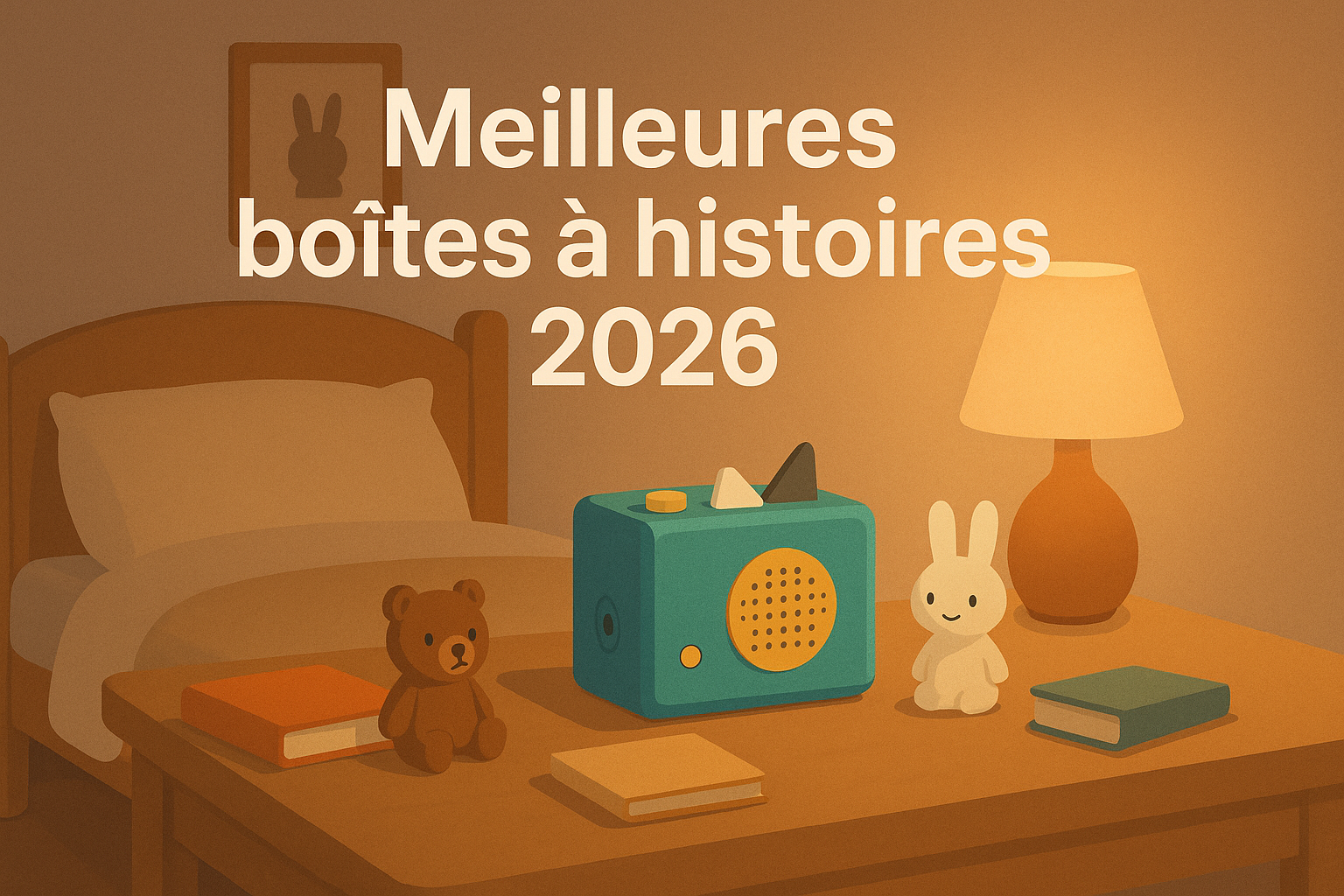 Illustration de boîtes à histoires pour enfants dans une chambre cosy en 2026