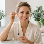 Femme appliquant le sérum Glash Paris pour des cils naturels magnifiés.