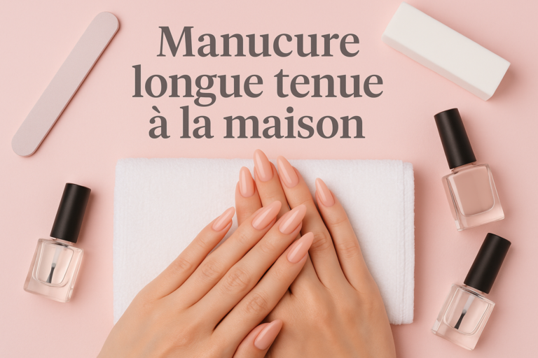 Manucure longue tenue à la maison sur mains féminines aux ongles soignés