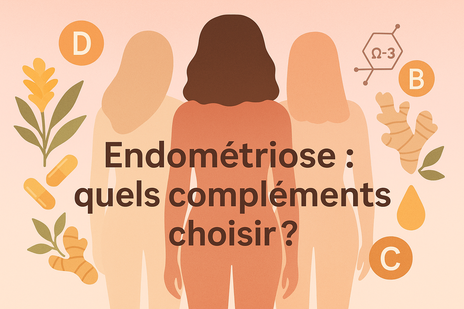 Illustration minimaliste sur les compléments alimentaires endométriose