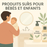 Illustration de produits sûrs pour bébés et enfants dans une salle de bain