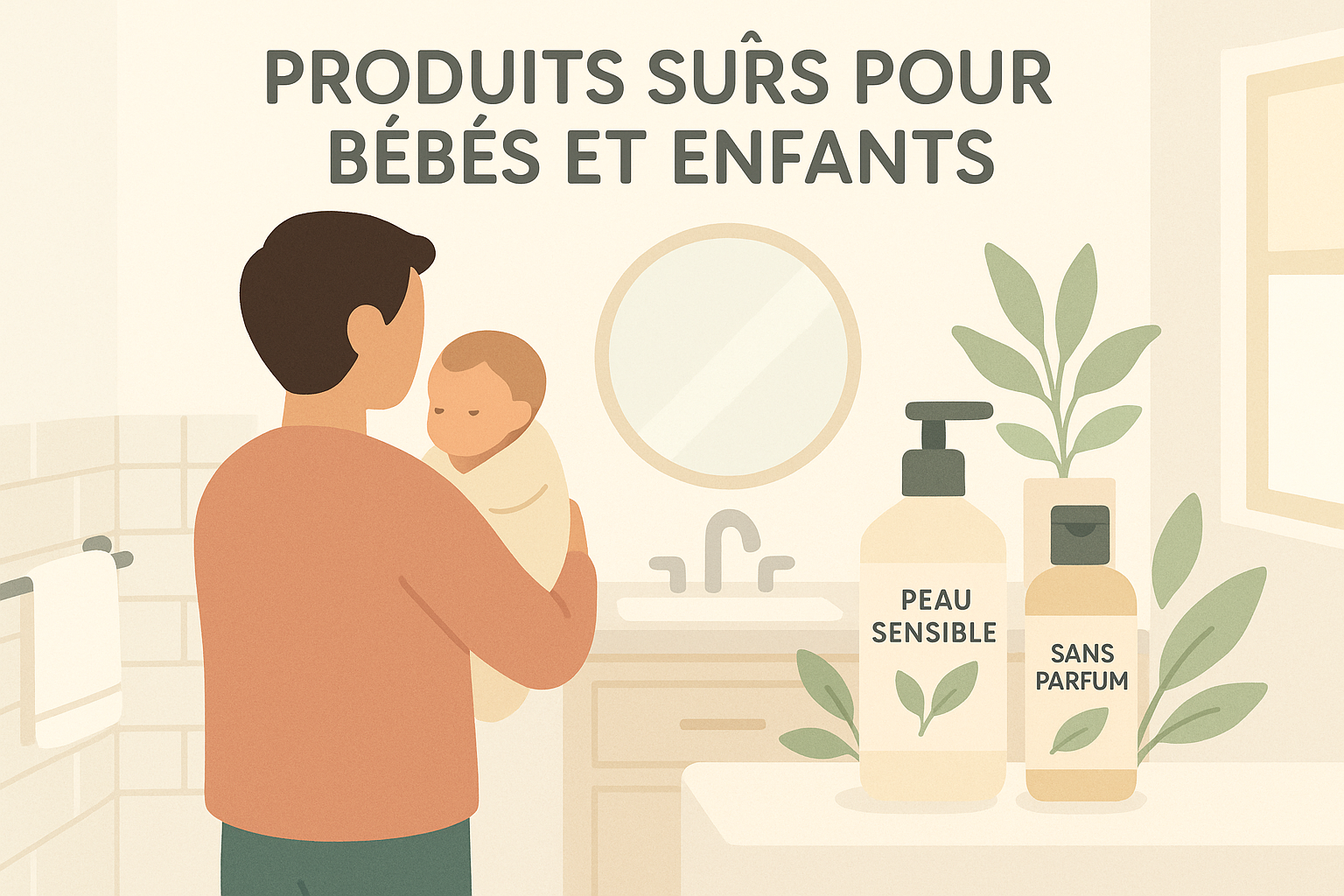 Illustration de produits sûrs pour bébés et enfants dans une salle de bain