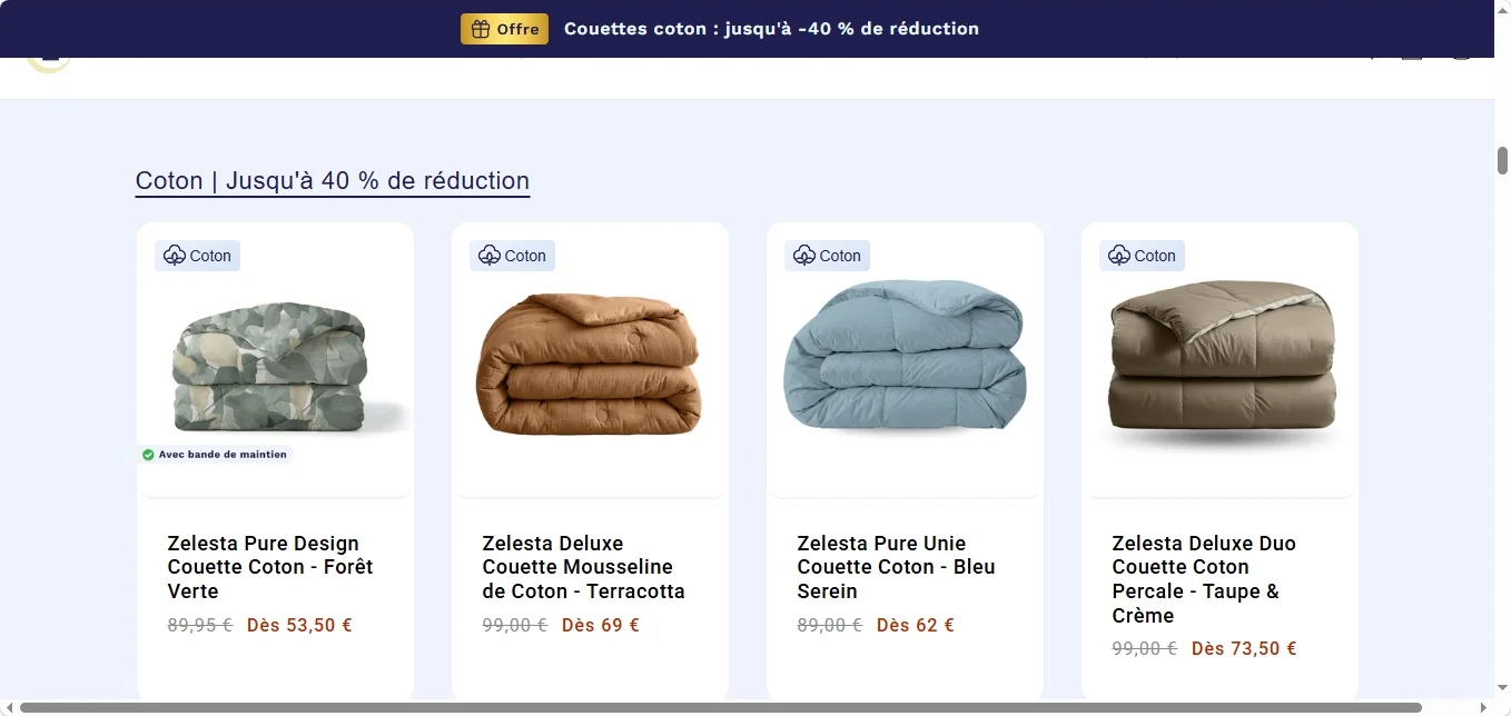 Zelesta France avis sur les couettes sans housse