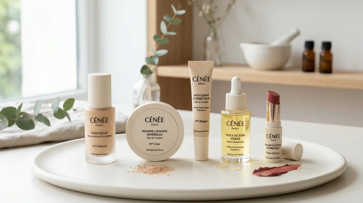 Sélection élégante de produits de maquillage dermo-actif Cénée Paris pour une analyse détaillée des avis clients.