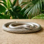 Collier serpent en argent détaillé posé sur bois naturel, une création élégante signée Sachamama Store.