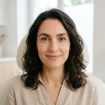 Femme au regard serein montrant ses sourcils naturels après un détatouage sourcil chez Ray Studios.