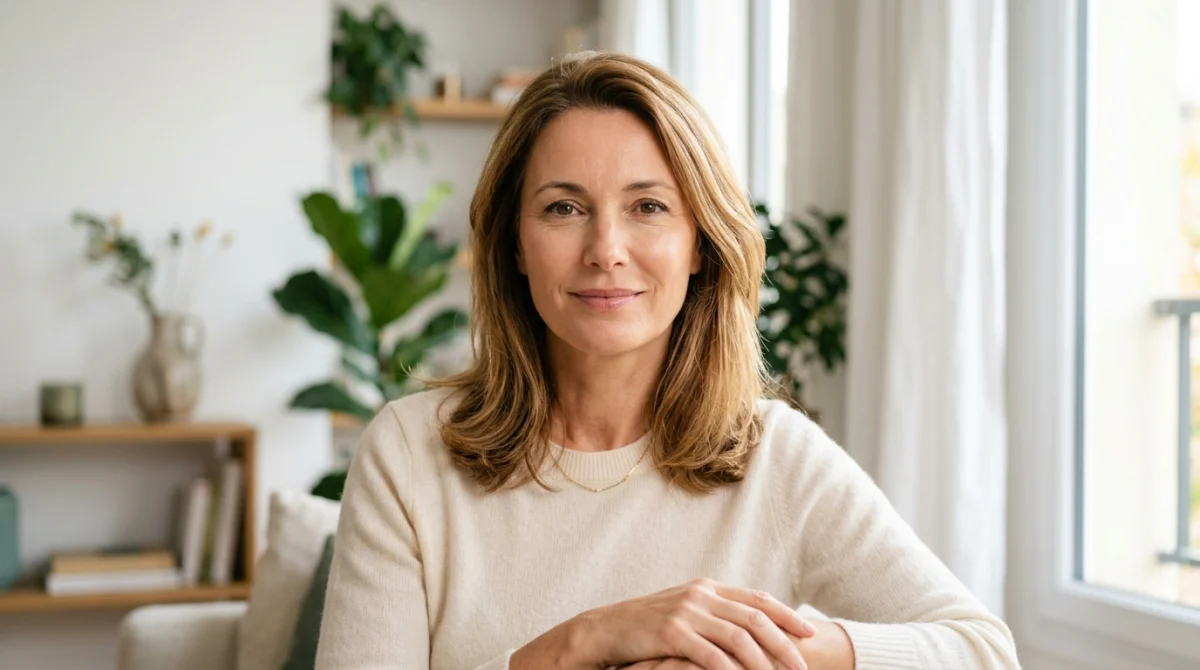 Portrait d'une femme mature au visage serein et à la peau lisse pour illustrer les effets du botox.