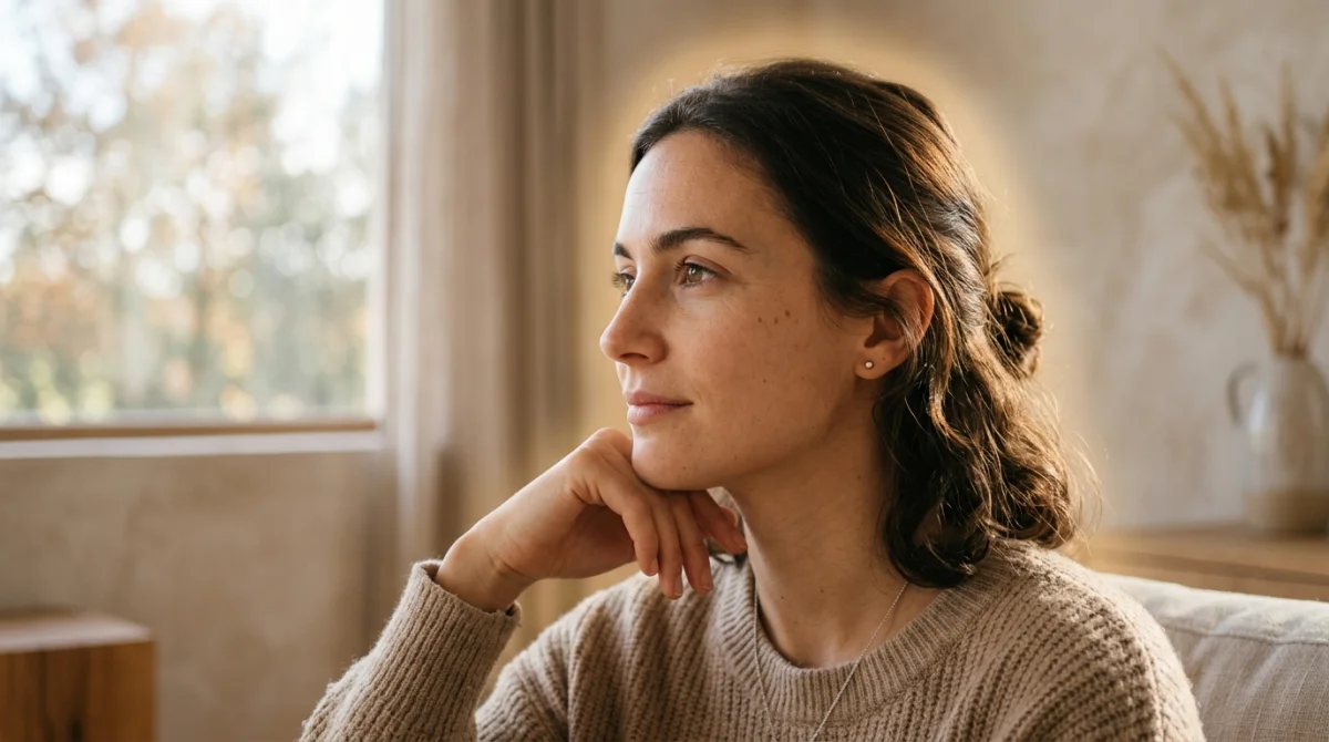 Personne en méditation profonde dans une lumière douce, illustrant la signification spirituelle d'une oreille droite qui siffle.