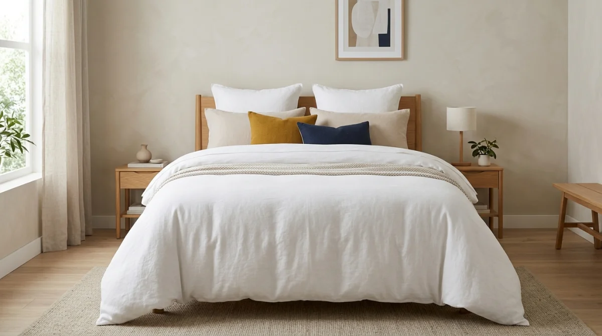Couette épaisse et moelleuse sur un lit double 140x190 dans une chambre moderne à la décoration minimaliste.