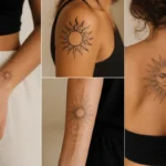Personne présentant plusieurs tatouages de soleil, minimaliste, tribal, géométrique et réaliste, illustrant leur symbolique personnelle