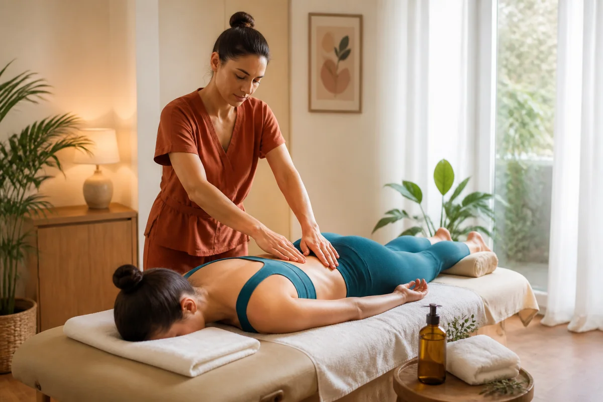 Massage du dos pour se détendre à domicile, dans une ambiance chaleureuse et apaisante